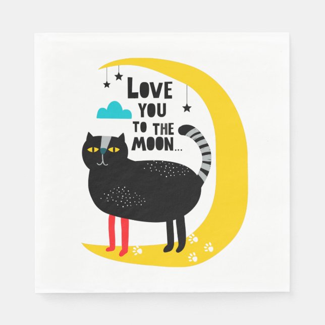 Katze auf dem Mond Serviette (Vorderseite)