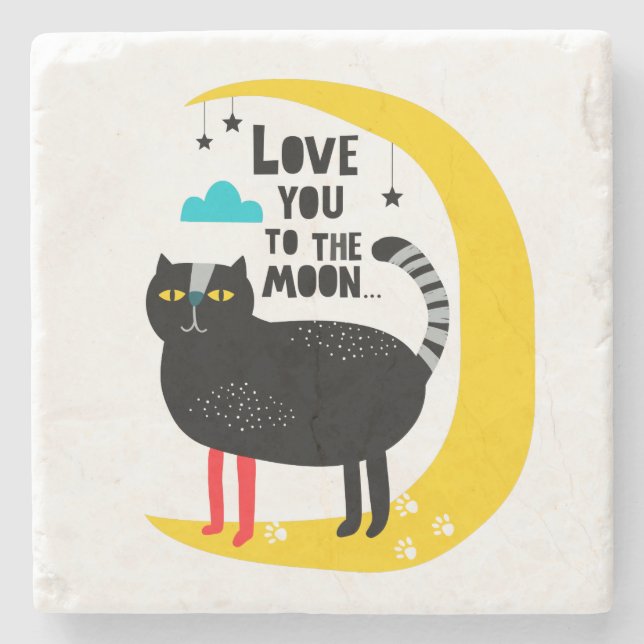 Katze auf dem Mond Steinuntersetzer (Vorderseite)