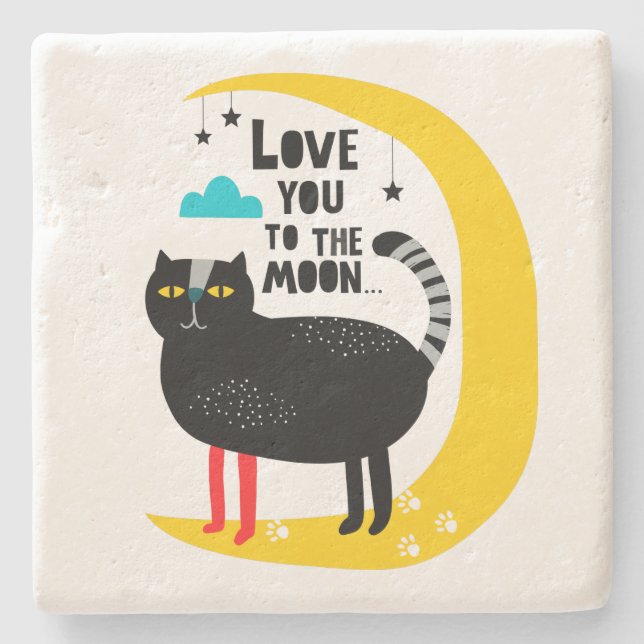 Katze auf dem Mond Steinuntersetzer (Vorderseite)