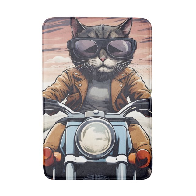Katze auf dem Motorrad Badematte (Vorderseite Vertikal)