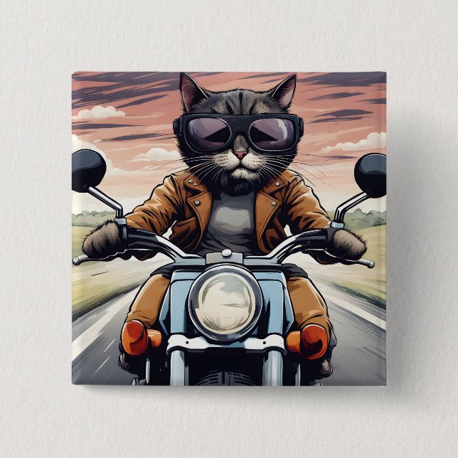 Katze auf dem Motorrad Button (Vorderseite)
