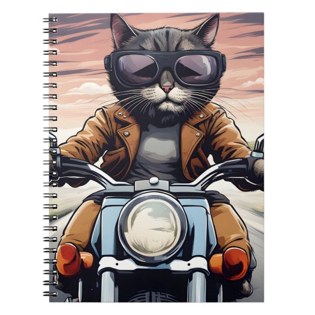 Katze auf dem Motorrad Notizblock (Vorderseite)