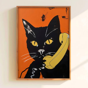 Katze auf dem Telefon Retro-Plakat Lustiger Katzen Poster
