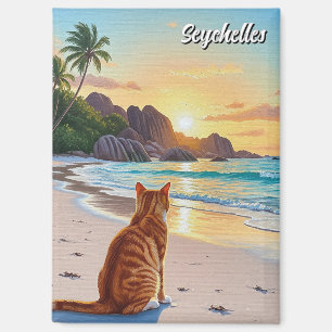 Katze auf den Seychellen Anse Source d'Argent Beac Magnet