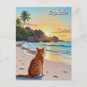 Katze auf den Seychellen Anse Source d'Argent Beac Postkarte