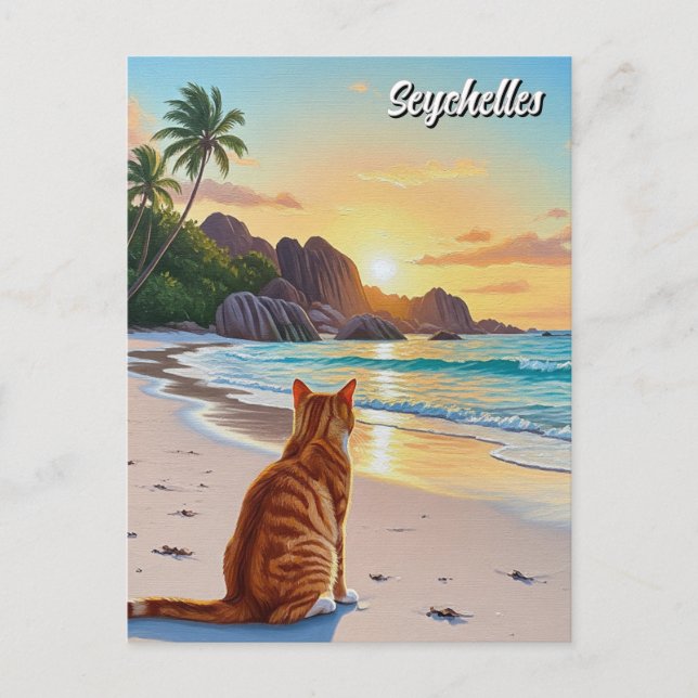 Katze auf den Seychellen Anse Source d'Argent Beac Postkarte (Vorderseite)
