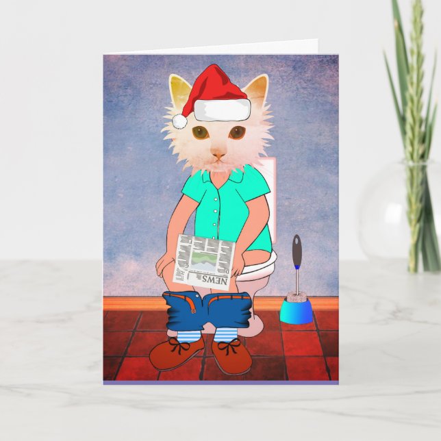 KATZE AUF DEN TOILET FUNNY CHRISTMAS CARDS KARTE (Vorderseite)