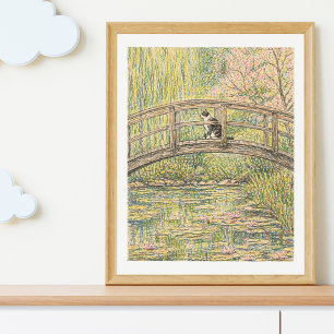 Katze auf der Brücke Japanischer Garten Kunstprint Poster