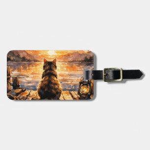 Katze auf Dock bei Sonnenuntergang Gepäckanhänger
