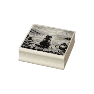 Katze auf Dock bei Sonnenuntergang Gummistempel