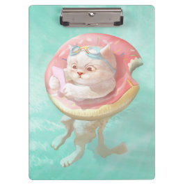 Katze auf Donut Pool Floating Klemmbrett