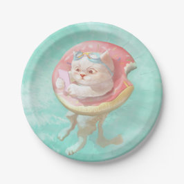 Katze auf Donut Pool Floating Pappteller