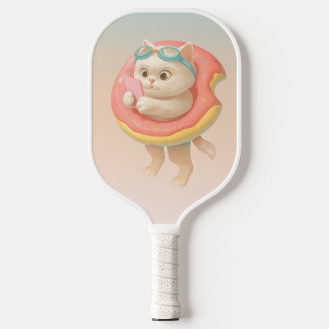 Katze auf Donut-Schwimmfloat Pickleball Schläger (Vorderseite)