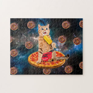 Katze auf eine Pizza, die Lollo isst