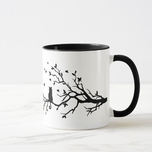Katze auf einem Baum - Silhouette Tasse (Rechts)