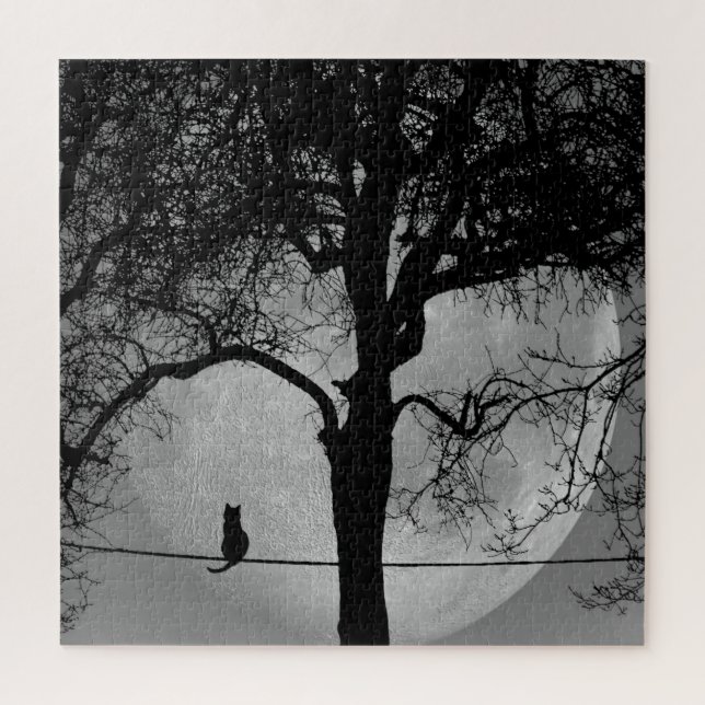 Katze auf einem Draht Vollmond (Vertikal)