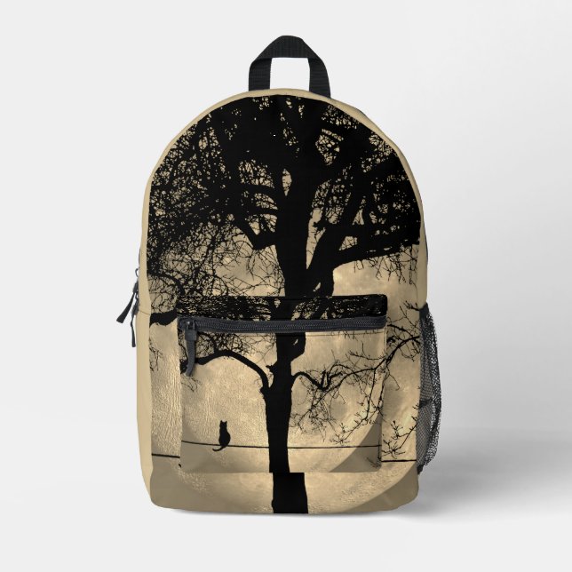 Katze auf einem Draht Vollmond Bedruckter Rucksack (Vorderseite)