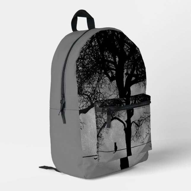 Katze auf einem Draht Vollmond Bedruckter Rucksack (Rückseitige Ecke links)