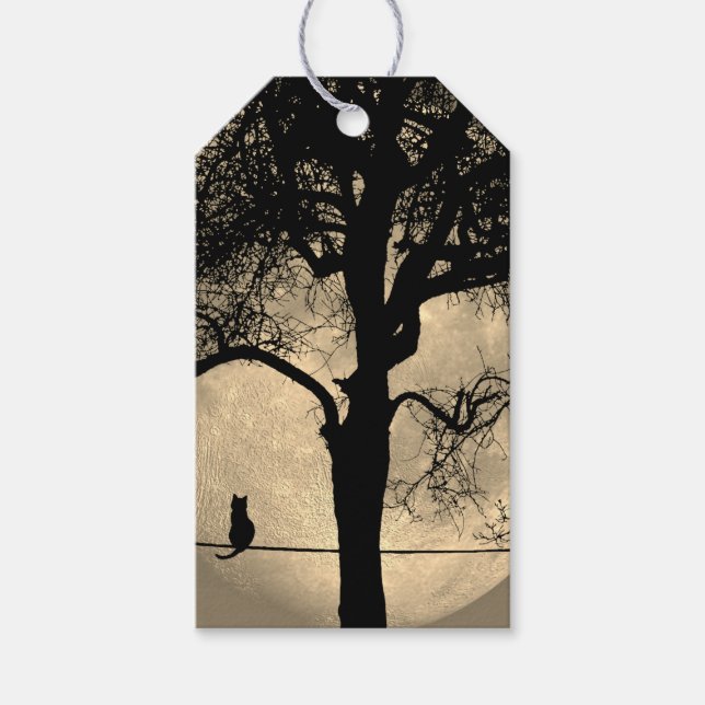 Katze auf einem Draht Vollmond Geschenkanhänger (Vorderseite)
