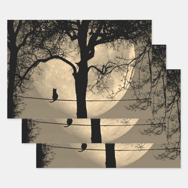 Katze auf einem Draht Vollmond Geschenkpapier Set (Set)