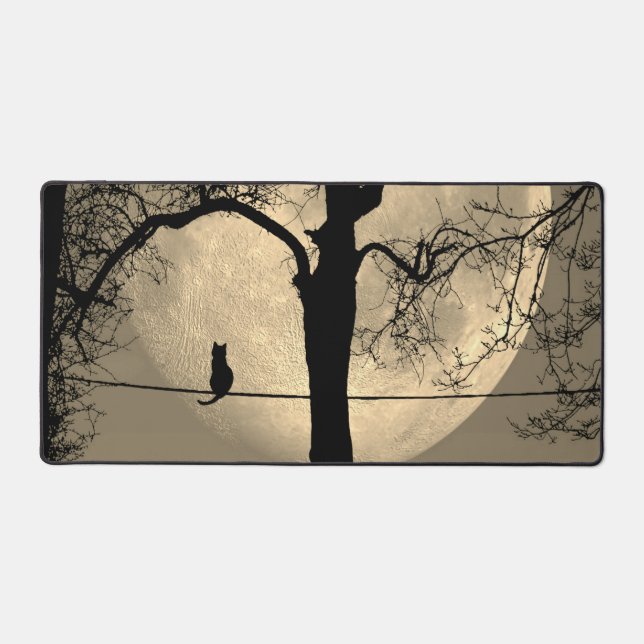 Katze auf einem Draht Vollmond Schreibtischunterlage (Vorderseite)