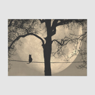 Katze auf einem Draht Vollmond Seidenpapier