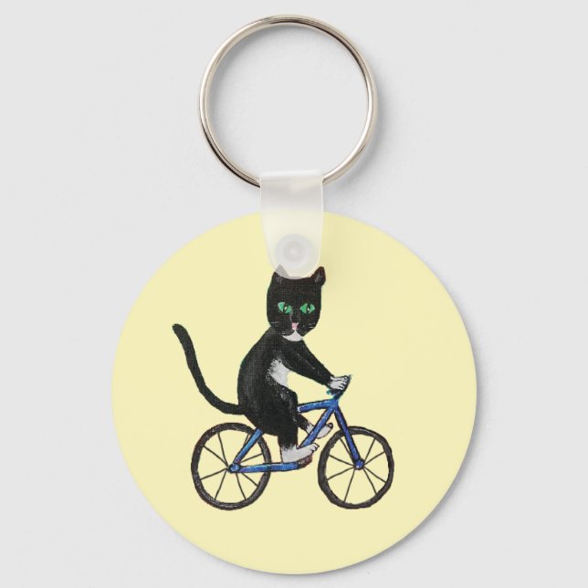 Katze auf einem Fahrrad Schlüsselring Katzenliebha Schlüsselanhänger (Vorderseite)