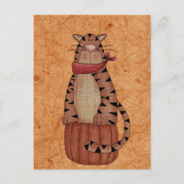 Katze auf einem Kürbis Postkarte