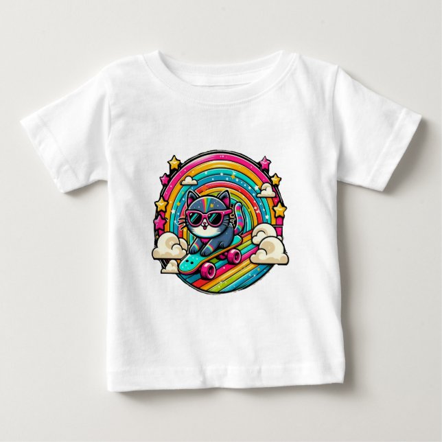Katze auf einem Skateboard Baby T-shirt (Vorderseite)