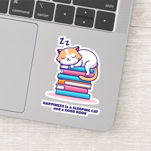 Katze auf einem Stapel Bücher Niedlich Personalisi Aufkleber (Detail)