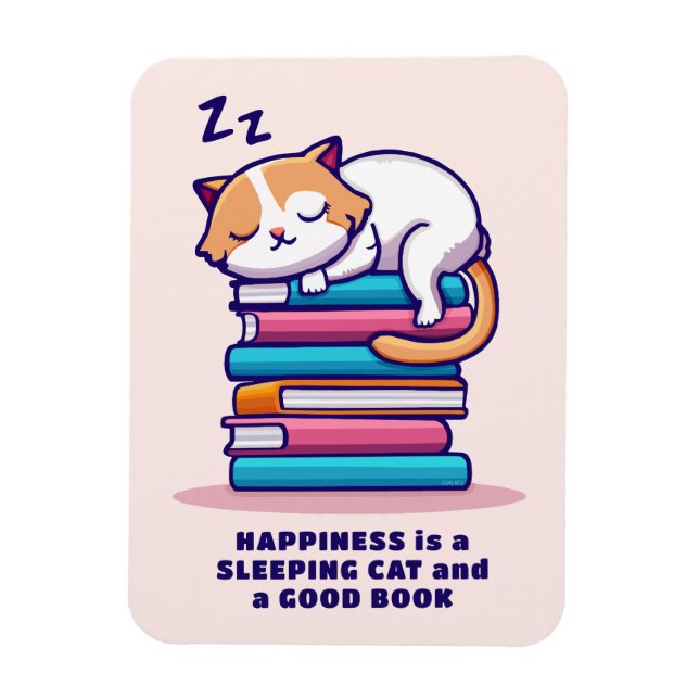 Katze auf einem Stapel Bücher Niedlich Personalisi Magnet (Vertikal)