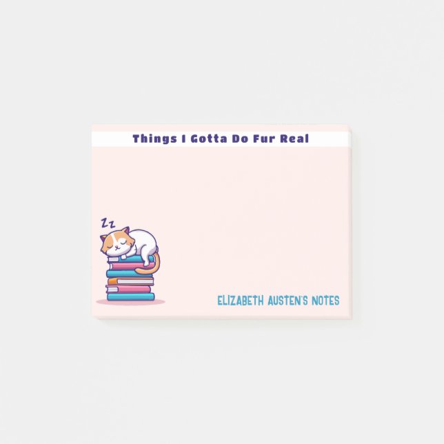 Katze auf einem Stapel Bücher Niedlich Personalisi Post-it Klebezettel (Vorderseite)