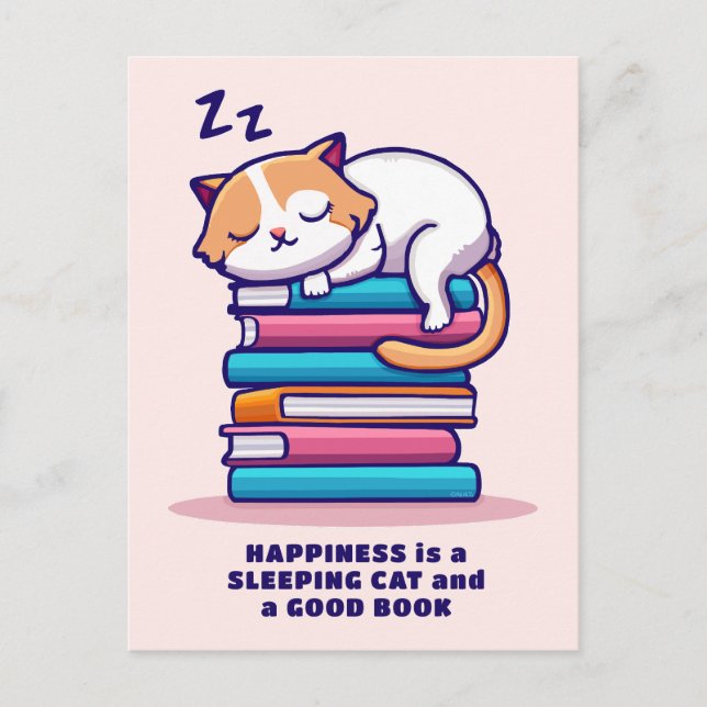 Katze auf einem Stapel Bücher Niedlich Personalisi Postkarte (Vorderseite)