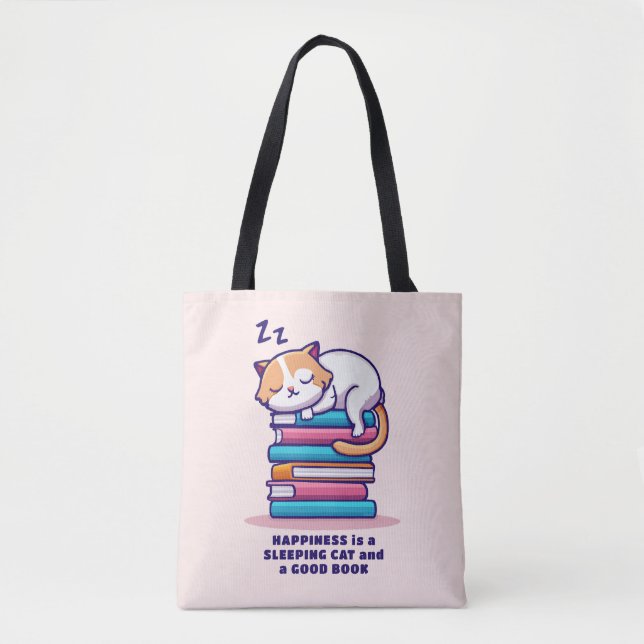 Katze auf einem Stapel Bücher Niedlich Personalisi Tasche (Vorderseite)