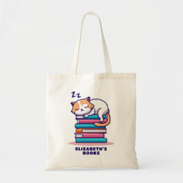 Katze auf einem Stapel Bücher Niedlich Personalisi Tragetasche