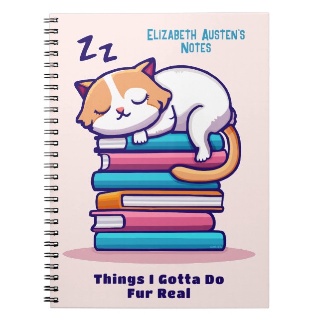 Katze auf einem Stapel Niedlicher Bücher Name des  (Vorderseite)
