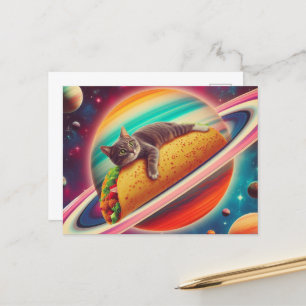 Katze auf einem Taco-Planeten Postkarte