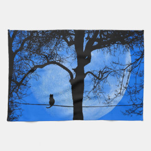 Katze auf einem Wirt Blue Moon Geschirrtuch