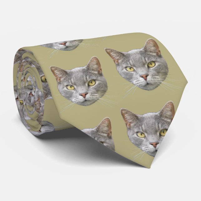 Katze auf einer beliebigen Hintergrundfarbe Krawatte (Gerollt)