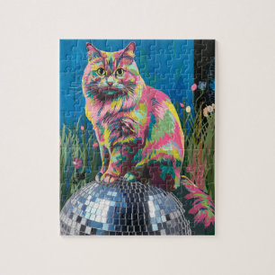 Katze auf einer Disco-Kugel