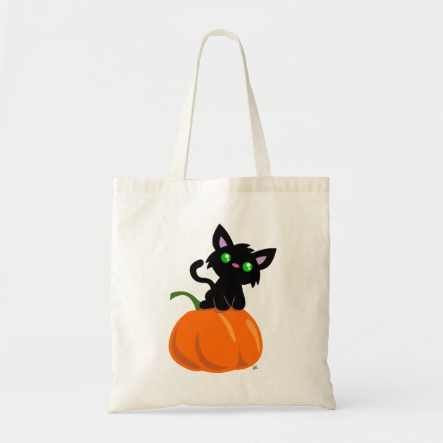 Katze auf einer Kürbis-Taschen-Tasche Tragetasche (Vorne)