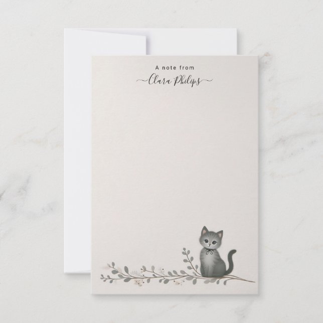 Katze auf einer Zweigstellenkarte mit Namen Dankeskarte (Vorderseite)