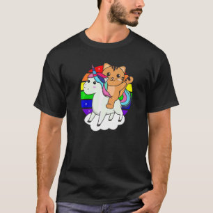 Katze auf Einhorn Regenbogen Tiere Süße Einhörner T-Shirt