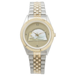 Katze auf Gold Box II Armbanduhr