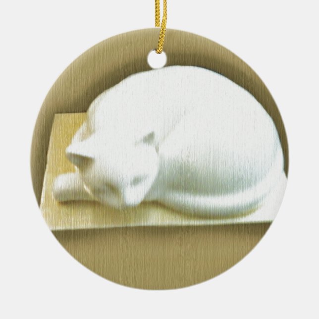 Katze auf Gold Box II Keramikornament (Vorne)