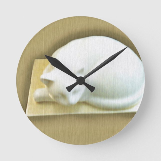 Katze auf Gold Box II Runde Wanduhr (Vorderseite)