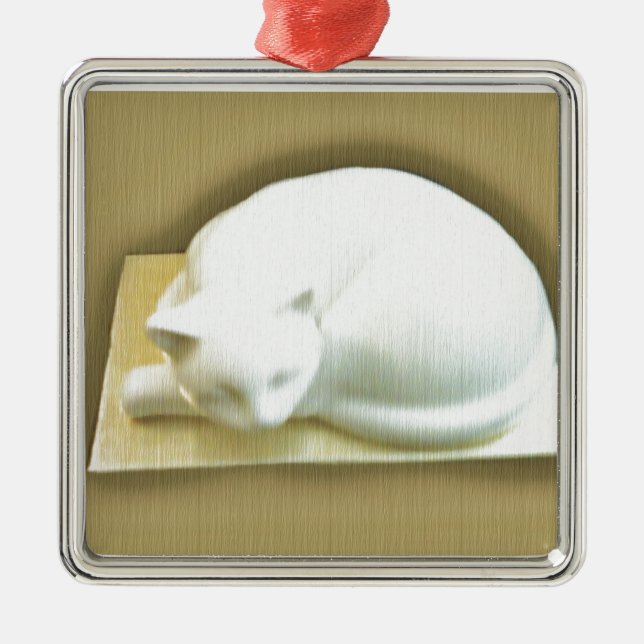 Katze auf Gold Box II Silbernes Ornament (Vorne)