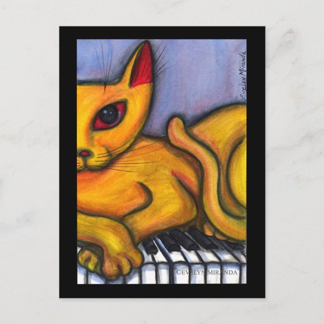 Katze auf Klaviertastatur Postkarte (Vorderseite)