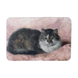 Katze auf rosa Kissen durch Henriëtte Ronner-Knip Badematte