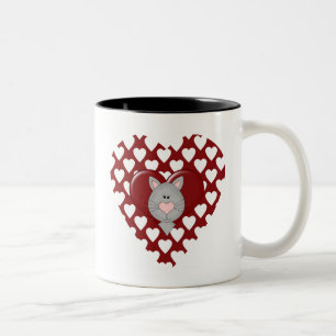 Katze auf roten Herzvalentine-T - Shirts und Zweifarbige Tasse